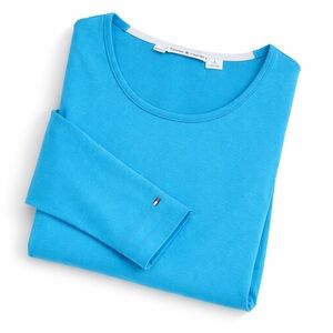 Tommy Hilfiger Turquoise Stretch Long Sleeve Top | Women's Small | Casual Preppy